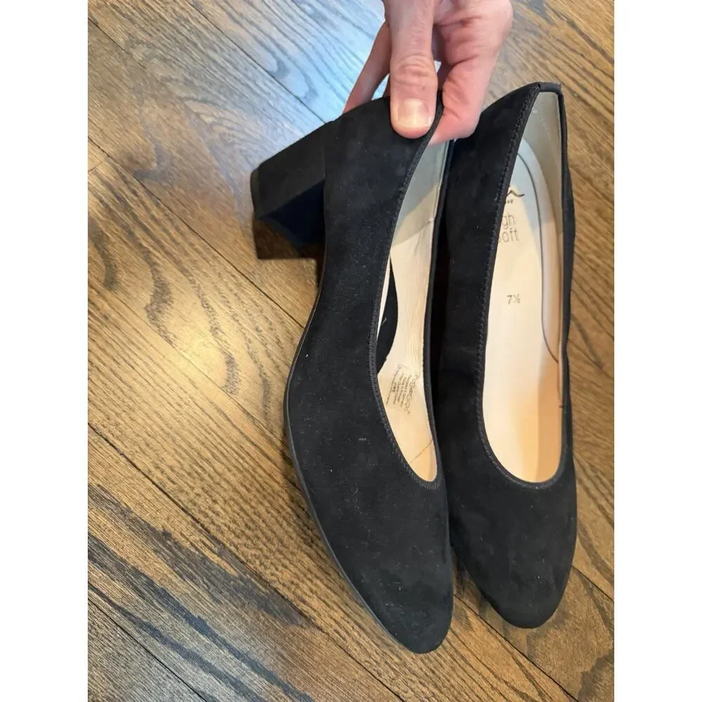 Ara Black Block Heel Pumps Suede size US Sz 10 style NEW